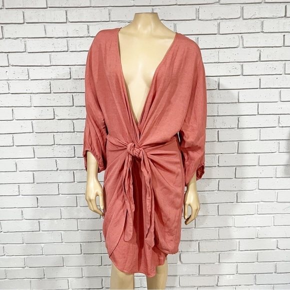 Anthropologie Women’s Puff-Sleeve Wrap Mini Dress in Pink - Picture 2 of 12